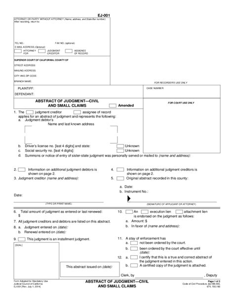 Small Claims Court Abstract of Judgment Abstract of Judgment