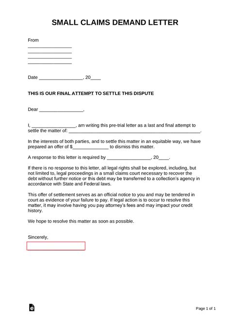 Small Claims Court Letter Of Demand Template