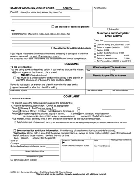 Small Claims Forms Wisconsin