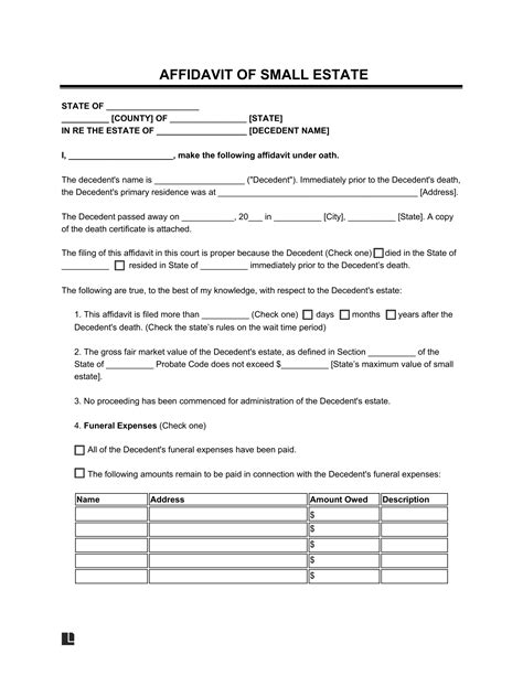 Small Estate Affidavit Form Fill Out and Sign Printable PDF