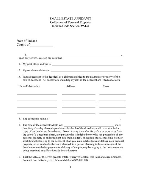 Small Estate Affidavit Indiana Form Fill Out and Sign Printable PDF