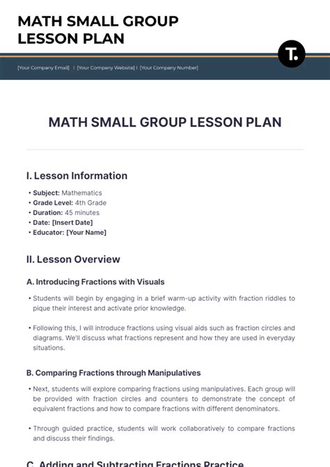 Small Group Lesson Plan Template For Math