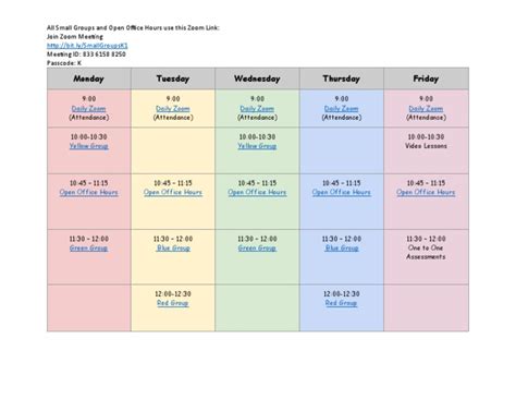 Small Group Schedule PDF