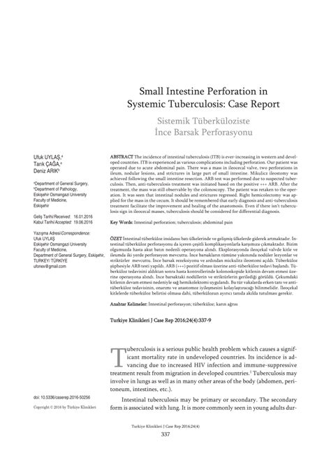Small Intestine Perforation in Systemic Tuberculosis: Case Report. 