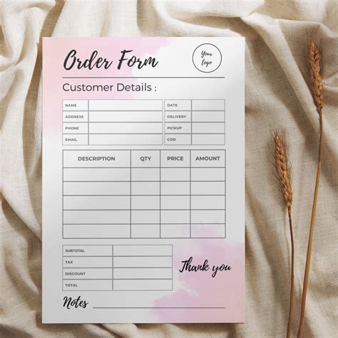 Small Order Form Template Editable Printable Simple Half Etsy Urban