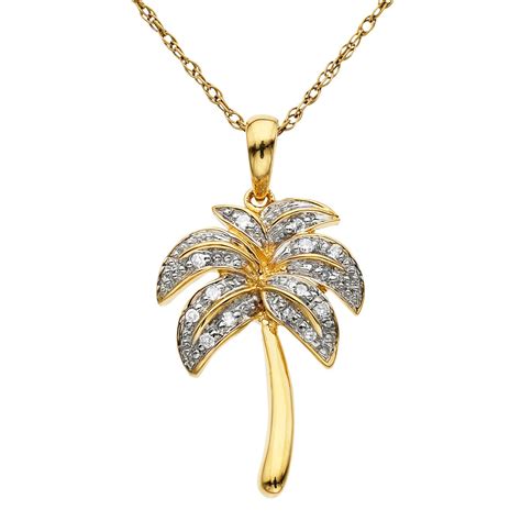 Small Palm Tree Necklace Charm in 10K Solid Gold