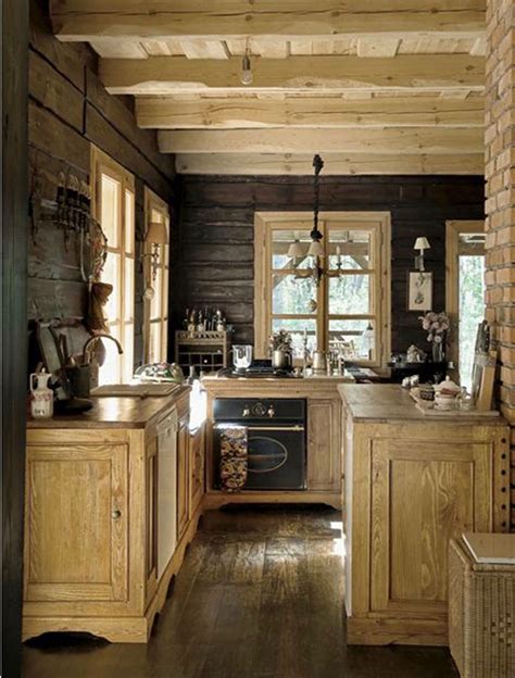 Small Rustic Log Home Kitchens