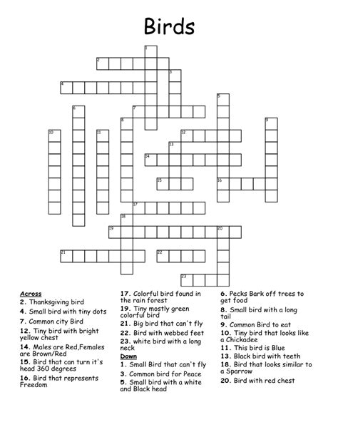 Small bird with a big voice crossword. Things To Know About Small bird with a big voice crossword. 