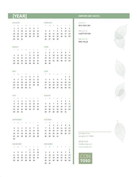 Small business calendar (any year, SunSat)