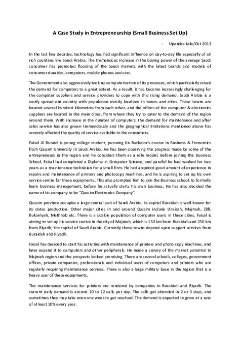 Small case study on entrepreneurship with questions pdf.  They view i problems as...