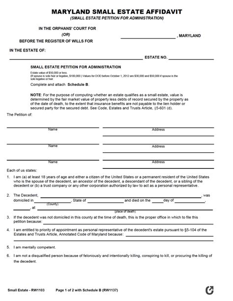 Small estate affidavit maryland.  Petition for Administration of a Small Estate 2.  Dispe...