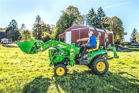 Small farm tractors. Feb 19, 2018 · John Deere’s loader lineup, for instance, spans compact utility tractors in the 23- to 66-HP (17- to 49-kW) range with a roughly 71.2-inch (180.8-centimeter) reach height and 570-pound (260-kilogram) lifting capacity to models for row crop tractors falling in the 145- to 345-HP (108- to 257-kW) range with 188-in. (477-cm) lift heights and up ... 