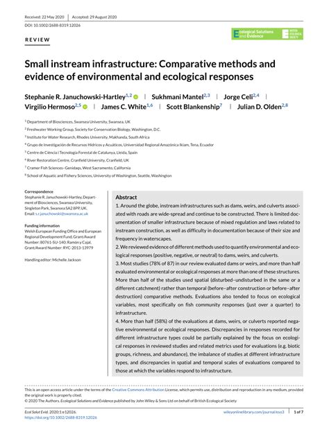 Small instream infrastructure: Comparative methods and …