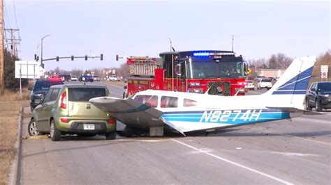 Small plane crashes into car on Minnesota roadway; pilot and driver suffer only minor injuries