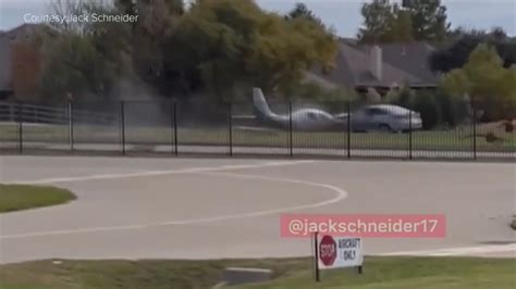 Small plane overshoots runway during emergency landing near Dallas before crashing into car