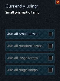 Small prismatic lamp rs3. Shining Prismania is a Treasure Hunter promotion during which all lamps and stars on Treasure Hunter are prismatic, and give 50% more (bonus) experience. This promotion introduced the shining prismatic lamps and stars, which replaced the regular prismatic lamps and fallen stars that are used during Prismania. 