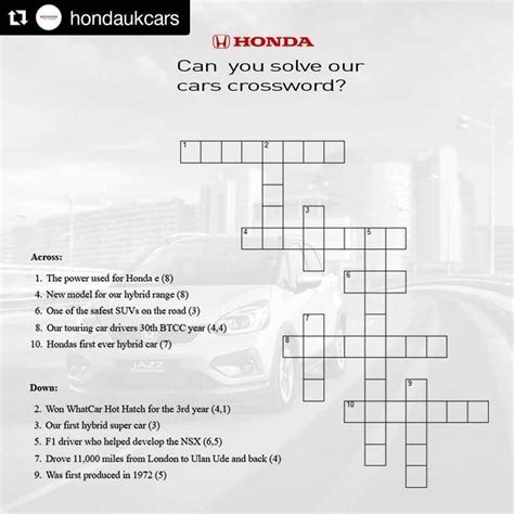 Smart car honda crossword clue. LA Times Crossword; May 14 2019; High-end Honda; High-end Honda. While searching our database we found 1 possible solution for the: High-end Honda crossword clue. This crossword clue was last seen on May 14 2019 LA Times Crossword puzzle.The solution we have for High-end Honda has a total of 5 letters. 