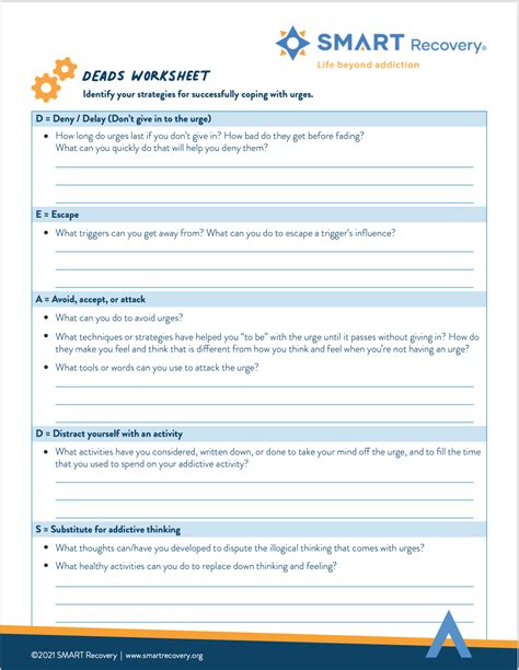 Smart recovery worksheets. SMART Recovery, a program grounded in empowering individuals to break free from the chains of addictive behaviors, underscores the importance of mental liberation through the DIBs tool. An acronym for "Disputing Irrational Beliefs," DIBs is a central pillar in the SMART Recovery approach, guiding individuals through the process of identifying ... 