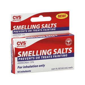  Cvs Pharmacy Smelling Salts (10 ct) 0.1 fl oz. Description. Prevents or treats fainting. Ammonia 15%. For inhalation only. CVS pharmacist recommended. . 