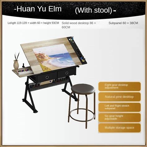 SmileMart Adjustable Drafting Table with Stool Set Professional Drawing