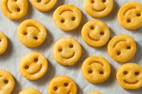 Smiley french fries. French Fries. Thin-cut, golden-brown French fries, served in a red carton, as at McDonald’s. Apple features Smiling Face With Smiling Eyes on its carton. French Fries was approved as part of Unicode 6.0 in 2010 and added to Emoji 1.0 in 2015. 