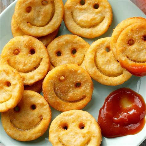 Smiley fries. Learn how to make smiley fries from scratch with this easy and fun recipe. You only need a few ingredients and a cookie cutter to create these cute and healthy baked potatoes with smiley faces. 