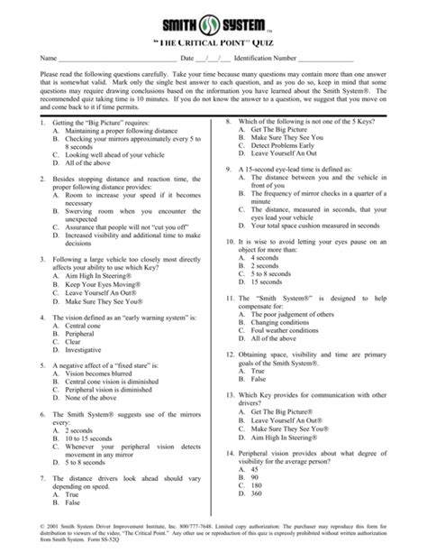 Smith System® Defensive Driving Quiz Test Your Knowledge