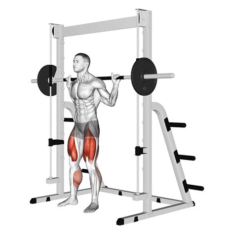 Smith squat machine. Step #1: Adjust the Barbell and place it shoulder height on the Smith machine. Step #2: Adjust the Barbell and place it shoulder height on the Smith machine. Step #3: Load up the Barbell with the exact weight you prefer. Step #4: Perform the exercise first using the weight of the bar. Step #5: Add more weight once you’ve developed proper form. 