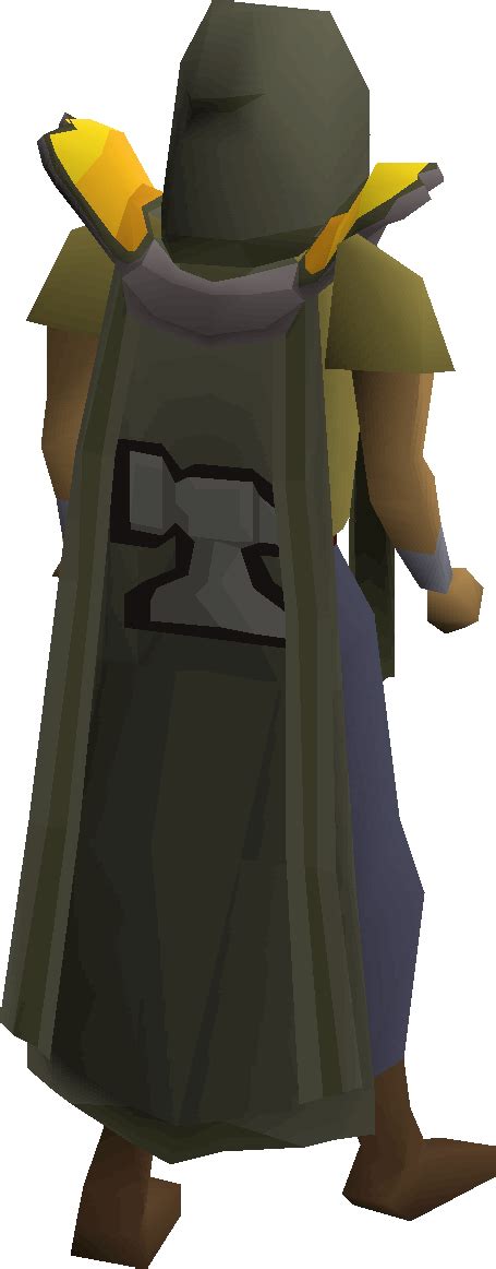 The Smithing cape is the Cape of Accomplishment for the Smithing skill. It can be purchased for 99,000 coins (or 92,000 coins with the ring of charos (a) or its imbued version) alongside the Smithing hood from Thurgo south of Port Sarim by players who have achieved level 99 Smithing. Smithing capes are grey in colour, and have a gold trim if the player has more than one level 99 skill.. 
