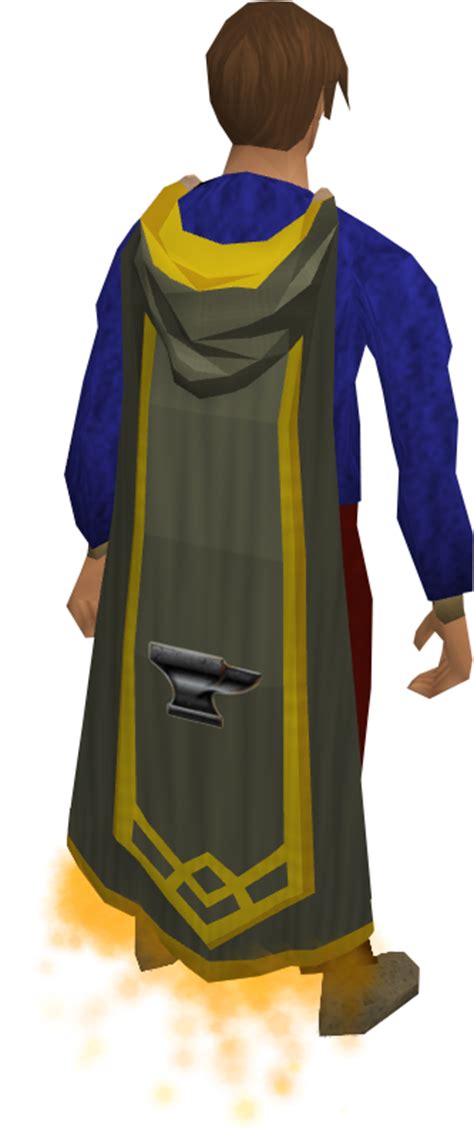 Smithing cape rs3. The exact formula is as follows: Heat per tick = 50 + Floor (1/2 Smithing level + 1/2 Firemaking level) The maximum amount of heat each item can hold is dependent on the player's Smithing and Firemaking level, and the material. The "Heat cap" of an item is increased by either 50 or 100 if a player's smithing level exceeds the material's base ... 