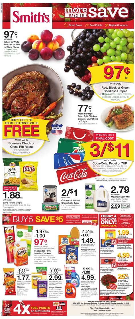 February 7, 2023. Find the latest Smith’s Food and Drug weekly ad, valid from Feb 08 – Feb 14, 2023. Save with Smith’s Food and Drug’ online exclusive promotions and add more discounts to your online purchases. Get real bargains from big brands and enjoy incredible savings on Wild-Caught Lobster Tails, Thomas’ English Muffins BOGO .... 