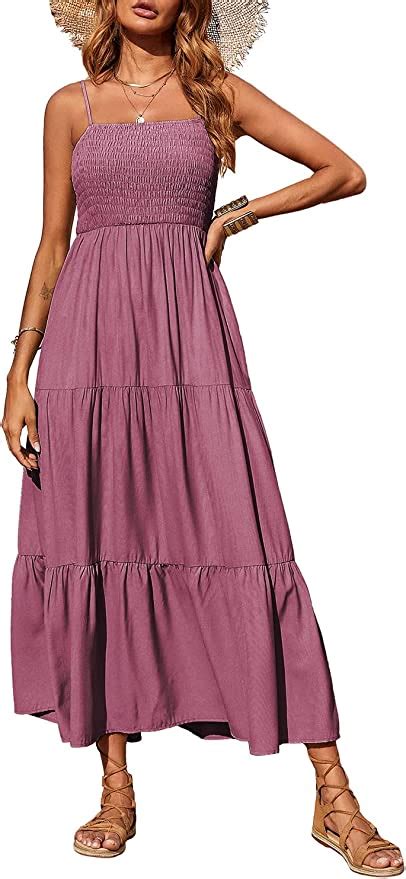 Smocked Tiered Maxi Dress Pink Beach holiday dresses