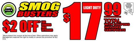 Smog busters coupon. Top 10 Best Smog Buster Discount in Las Vegas, NV - March 2024 - Yelp - USA Auto Service, Smog Busters Repair Center, DMV Made Easy, Purrfect Auto Service, Smart Smog, Smog Busters, Direct Smog Check # 1. ... Honored my coupon from Smog Buster website. $1.00 ... 