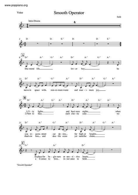 Smooth Operator Sheet Music Smooth Operator Score •