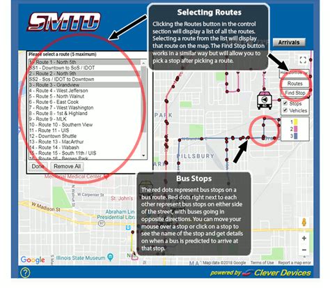 Smtd bus tracker. For the Route Progress View Clicking on a vehicle will bring up a box that allows you to click on a link for Route Progress. You can also set an alarm to receive a pop-up notification on your computer when a vehicle has reached a selected stop. 