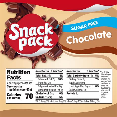 Snack Pack Sugar Free Chocolate Pudding Nutrition