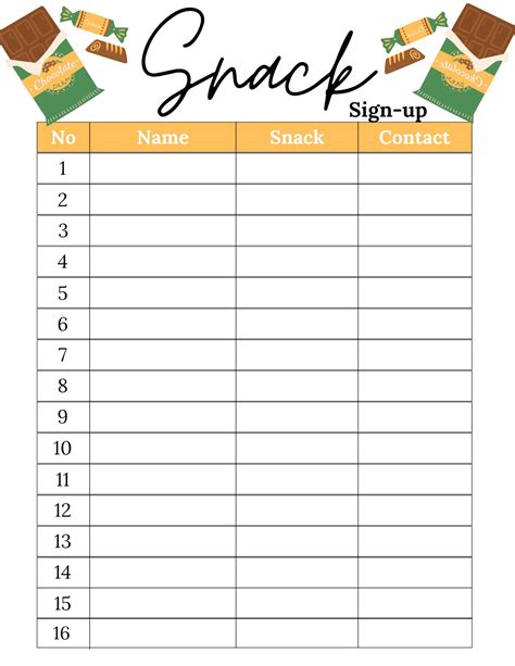 Snack Sign Up Sheet Template