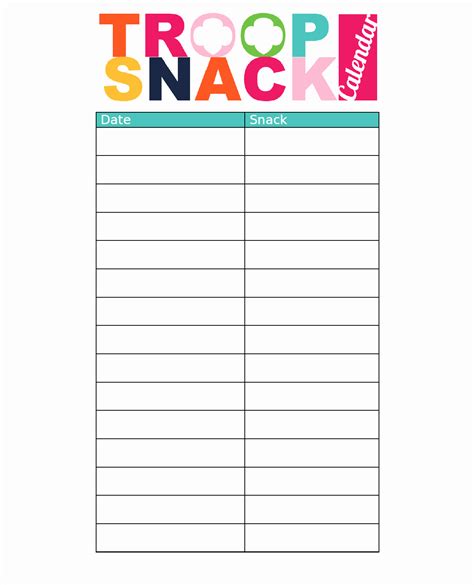 Snack Sign Up Sheet Template Addictionary