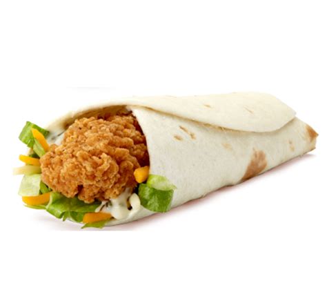 Snack wrap mcdonalds. All trademarks used herein are the properties of their respective owners. See Terms & Conditions on www.mcdonalds.ca for details. Made with 100% Canadian raised seasoned chicken breast topped with bacon pieces, shredded lettuce and creamy Caesar dressing. All wrapped up in a soft whole wheat flour tortilla. Available in grilled or crispy. 