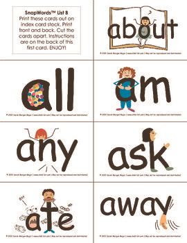 SnapWords® List A includes 59 highfrequency words embedded in pictures and by a