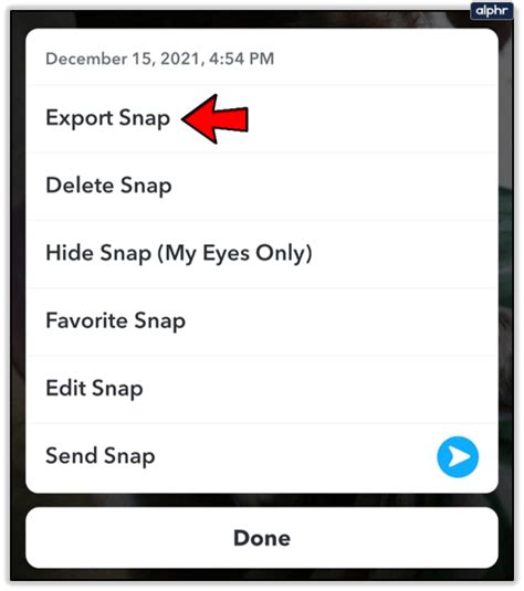 Snapchat memories export not working.  The button that pops up says "Export...