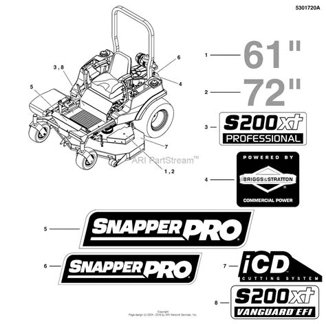 S 200XT (5901664) - Snapper Pro S200XT Series 61" Zero-Turn Mower, 26hp Kawasaki 61" Mower Deck Group - Rollers S/N: 2017954955 & Below Parts Diagram. 
