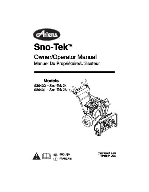 Sno-tek 24 manual. Manuals and User Guides for Ariens 920402 - Sno-Tek 24E. We have 3 Ariens 920402 - Sno-Tek 24E manuals available for free PDF download: Owner's/Operator's Manual, Operator's Manual, Service Campaign. 