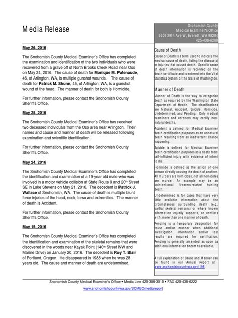 Snohomish county coroner report today.  Scanners for Explore all coroner...