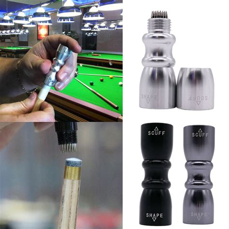 Snooker cue tip shape.  3 IN 1-This Bowtie-shaped pool cue tool has three functio...