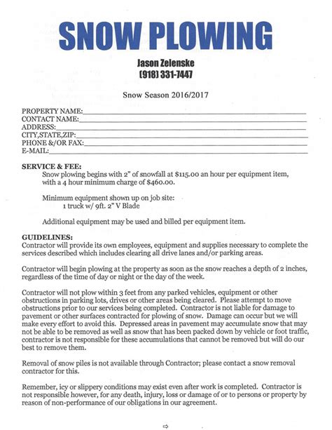 Snow Plowing Contract Template