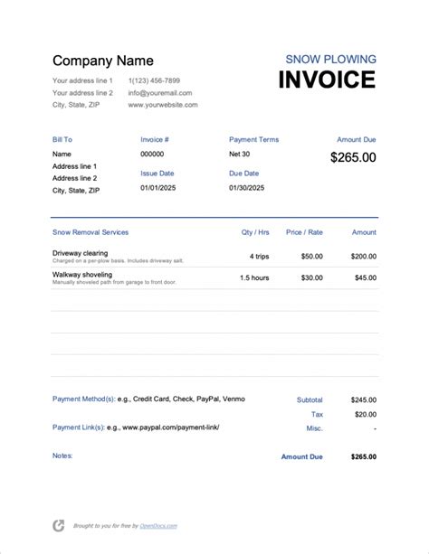 Snow Removal Invoice Template