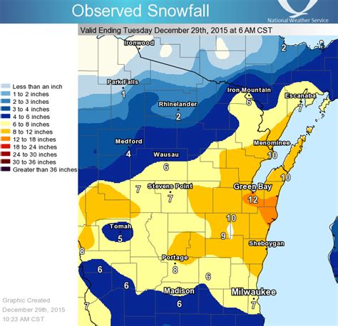 The bulk of the snow will come in the afternoon around 3 to 9 p.m. Including the snowfall from the morning, the Green Bay area is expected to get a total of 4 to 8 inches throughout the day .... 
