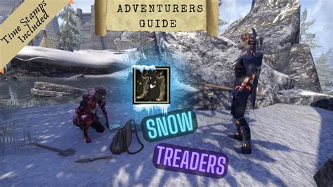 Snow Treaders. Type. Greymoor Achievements. Points. 15. Needed for. Antiquarian Chase: Western Skyrim. Acquire the Mythic Item, Snow Treaders, in Western Skyrim. Snow Treaders is achieved by finding and excavating all five pieces of the Snow Treaders.
