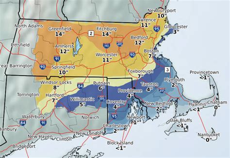 Snowfall totals in ri. While some areas, like Boston's West Roxbury neighborhood, barely got an inch of snow, other areas in New England saw up to 8 inches. Here are some of the latest snowfall reports compiled by the National Weather Service: 6:21 p.m. - Hollis, Maine - 7 inches. 6:13 p.m. - Dallas, Maine - 6.4 inches. 6:13 p.m. - Cumberland, Maine - 6.1 inches. 